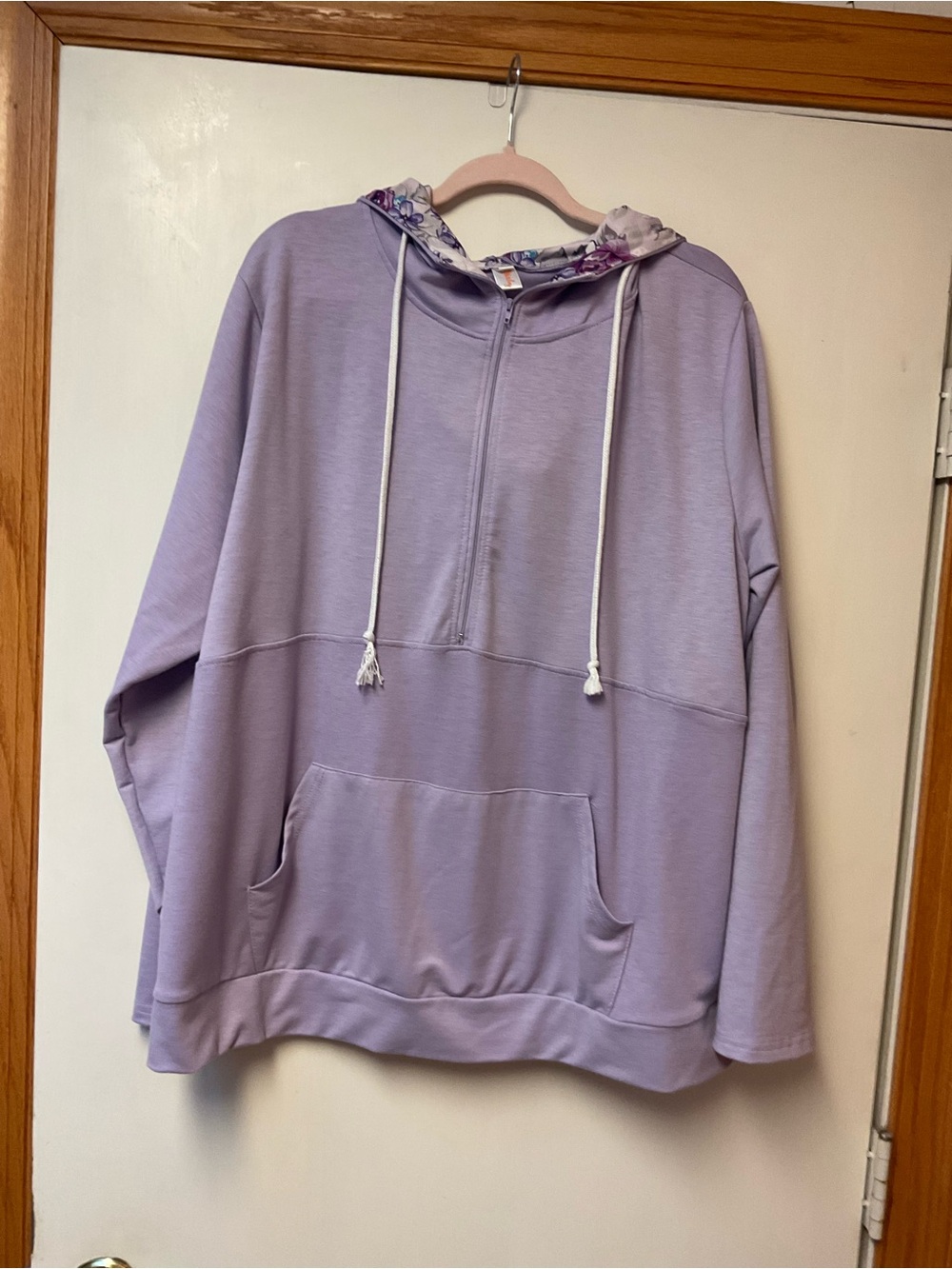 Lavender Pullover Hoodie with Floral Lined Hood